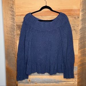FREE PEOPLE BLUE CHUNKY KNIT BOATNECK SWEATER SZ L